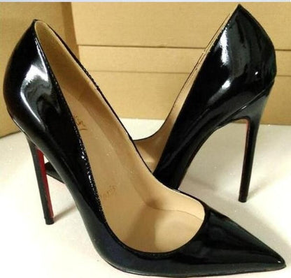 Women Red Sole Pumps 2023 New Sexy Bottom Pointed Toe Black Thin High Heel  Shoes 8cm 10cm 6cm Shallow Sexy Wedding Heels Shoe